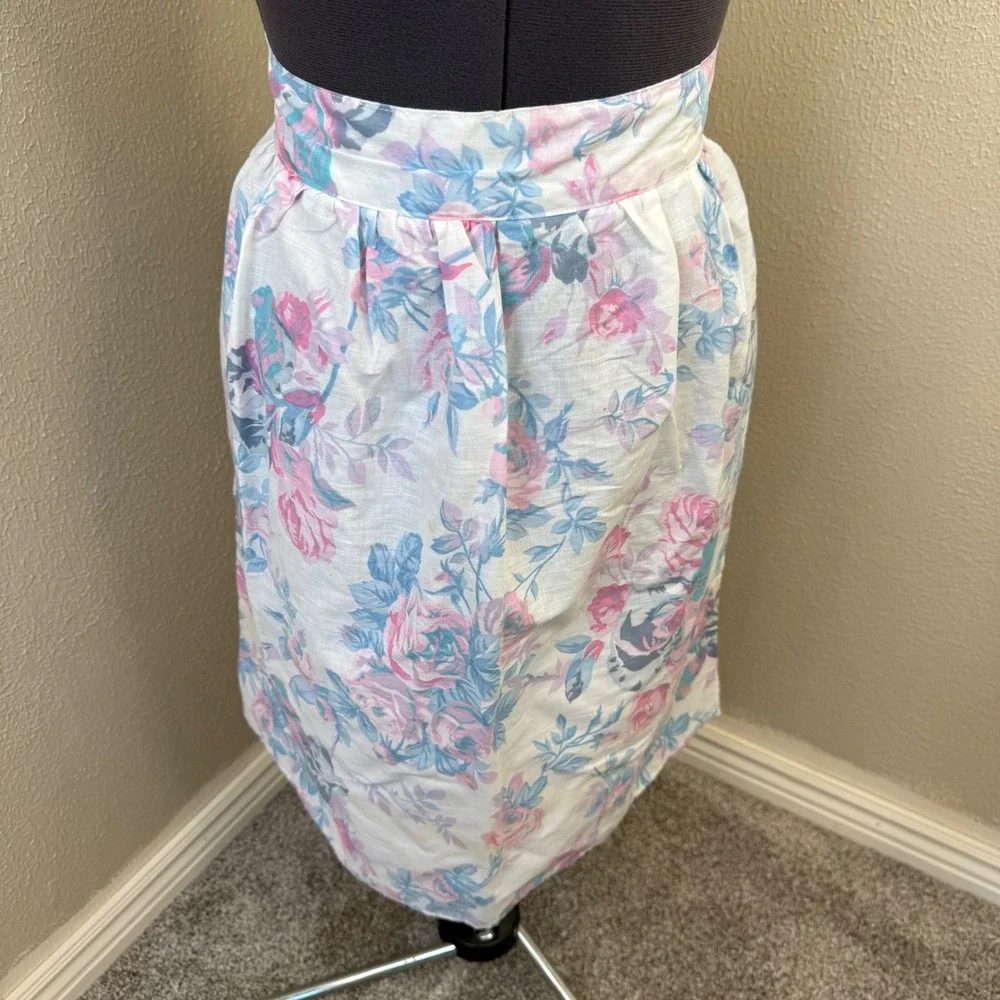 Vintage Floral Rose Half Apron Pink‎ Blue Cottagecore Farmhouse Kitchen Decor